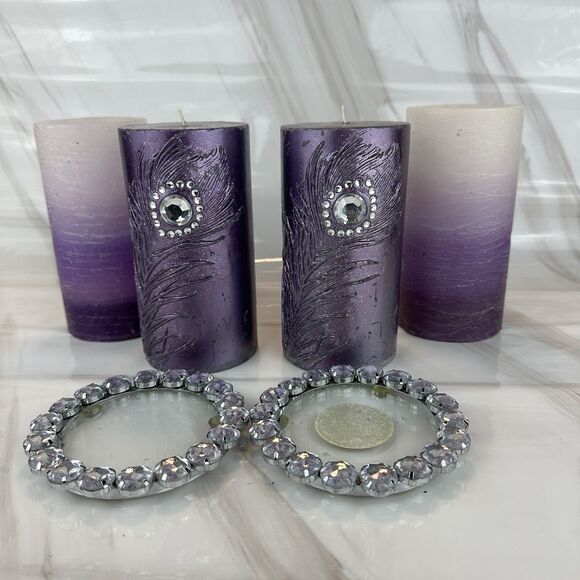 Purple Decorative Bedazzled Candles & Holders Single Wick & Battery Operated - Picture 1 of 14